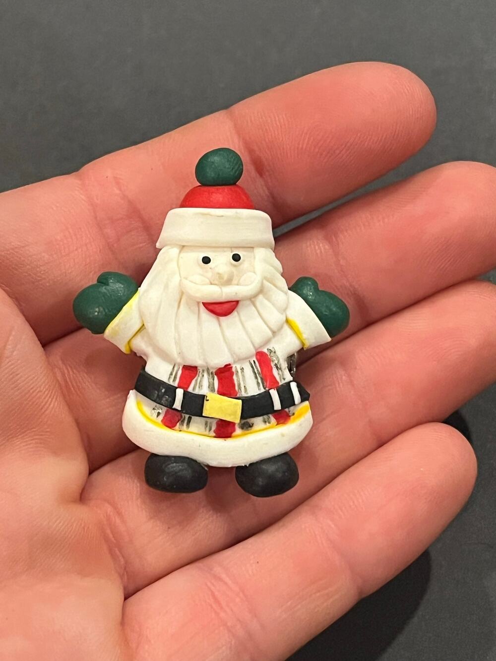 Vintage Clay Christmas Holiday Santa Pin Brooch
